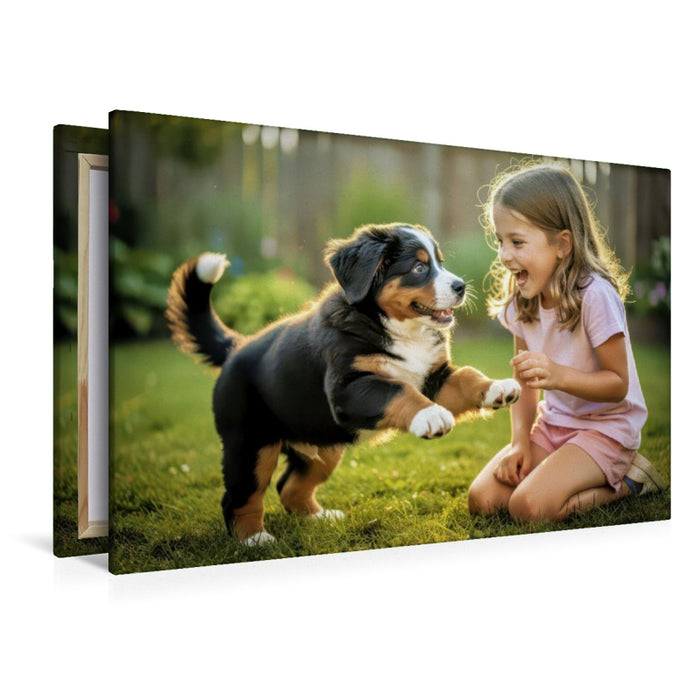 Premium Textil-Leinwand Bernerbabyzauber, ein Moment, der bleibt.