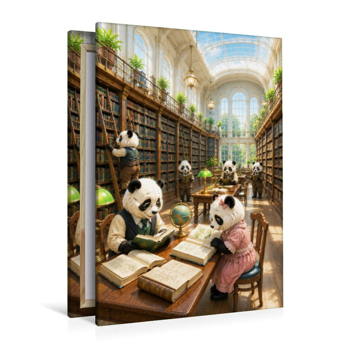 Premium Textil-Leinwand Leseglück in Panda Dorf