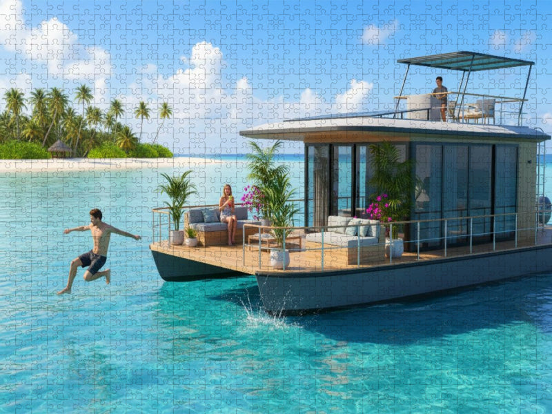 Hausboot vor einer tropischen Insel - CALVENDO Foto-Puzzle'