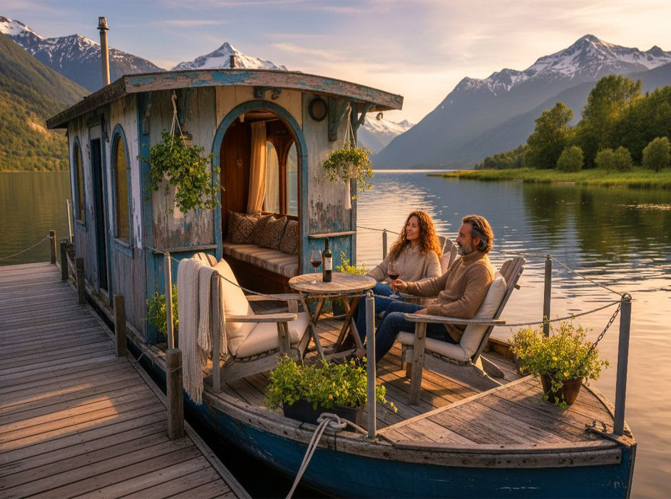 Gemütlicher Weinabend auf einem Hausboot - CALVENDO Foto-Puzzle'