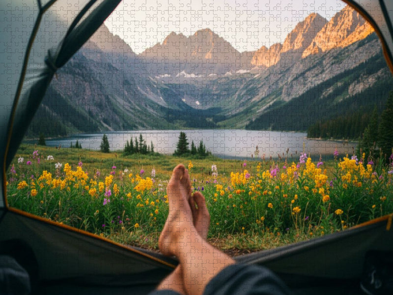 Morgens in den Bergen - Blick aus dem Zelt - CALVENDO Foto-Puzzle'