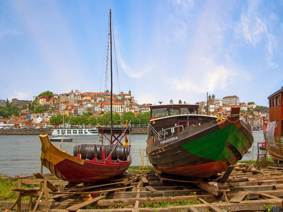 Rabelo-Boote am Flussufer von Vila Nova de Gaia - CALVENDO Foto-Puzzle'