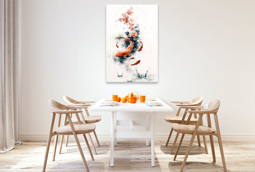 Premium Textil-Leinwand Koi im Kreis des Wassers