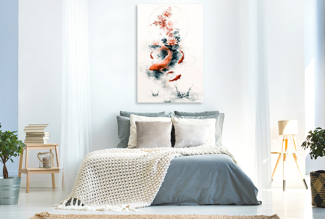 Premium Textil-Leinwand Koi im Kreis des Wassers