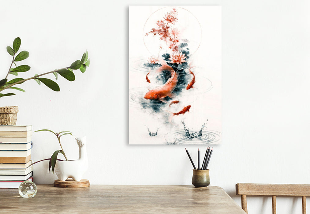 Premium Textil-Leinwand Koi im Kreis des Wassers