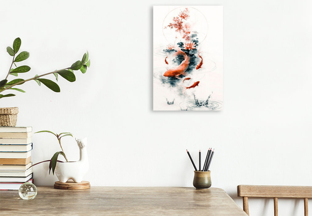 Premium Textil-Leinwand Koi im Kreis des Wassers