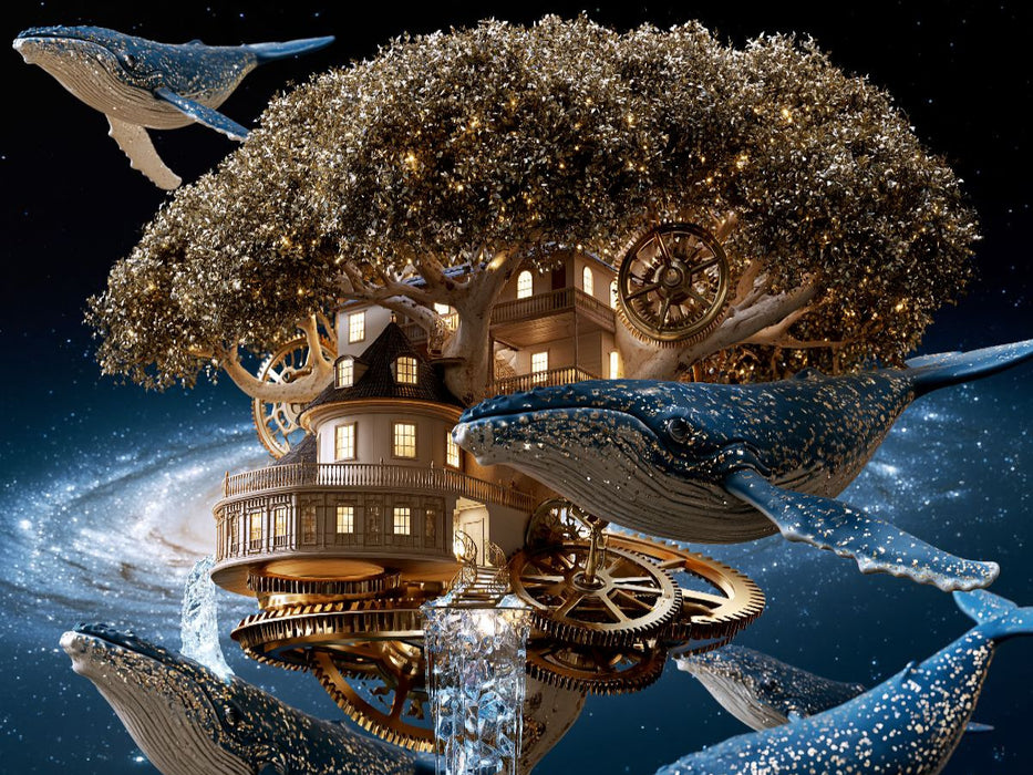 Das Baumhaus-Uhrwerk-Wale-Universum - CALVENDO Foto-Puzzle'