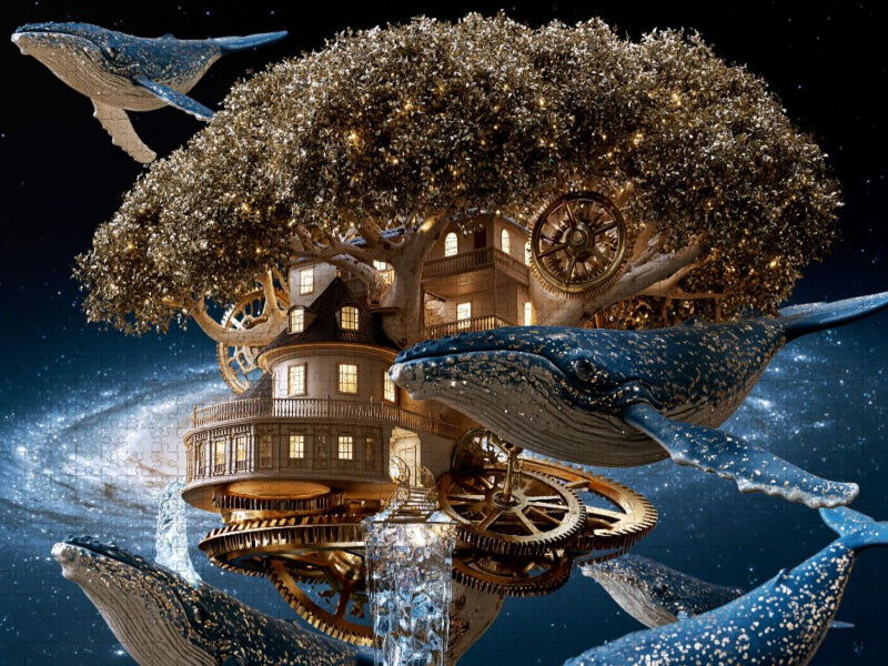 Das Baumhaus-Uhrwerk-Wale-Universum - CALVENDO Foto-Puzzle'