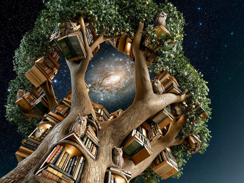 Der Eulen-Bücher-Spiralgalaxie-Baum - CALVENDO Foto-Puzzle'