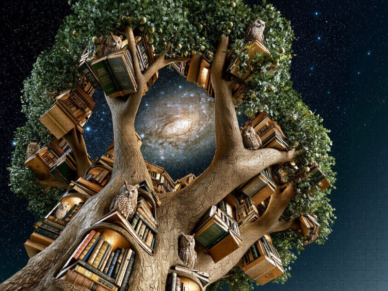 Der Eulen-Bücher-Spiralgalaxie-Baum - CALVENDO Foto-Puzzle'