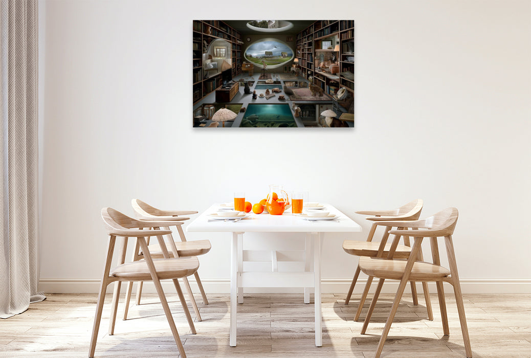 Premium Textil-Leinwand Bibliothek der Welten