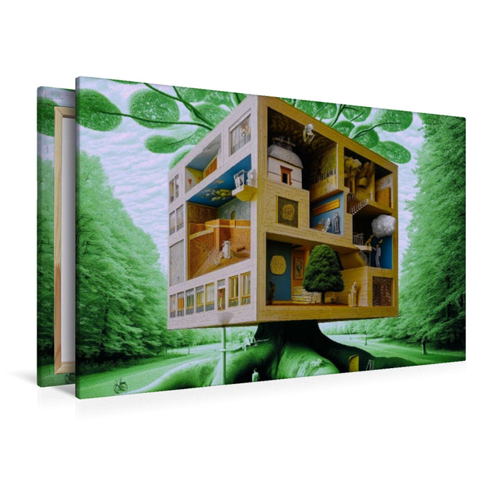 Premium Textil-Leinwand Haus im Blattwerk