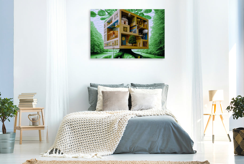 Premium Textil-Leinwand Haus im Blattwerk