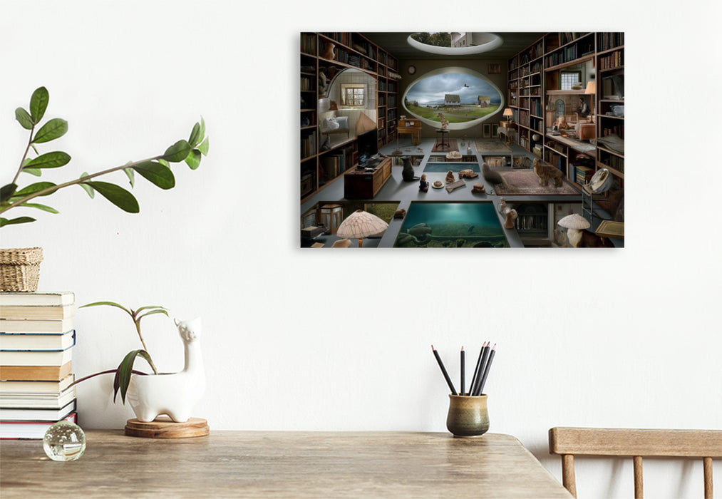 Premium Textil-Leinwand Bibliothek der Welten