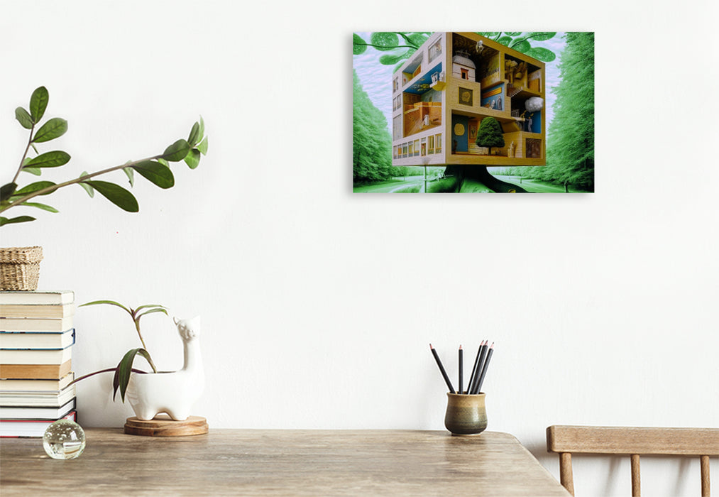 Premium Textil-Leinwand Haus im Blattwerk