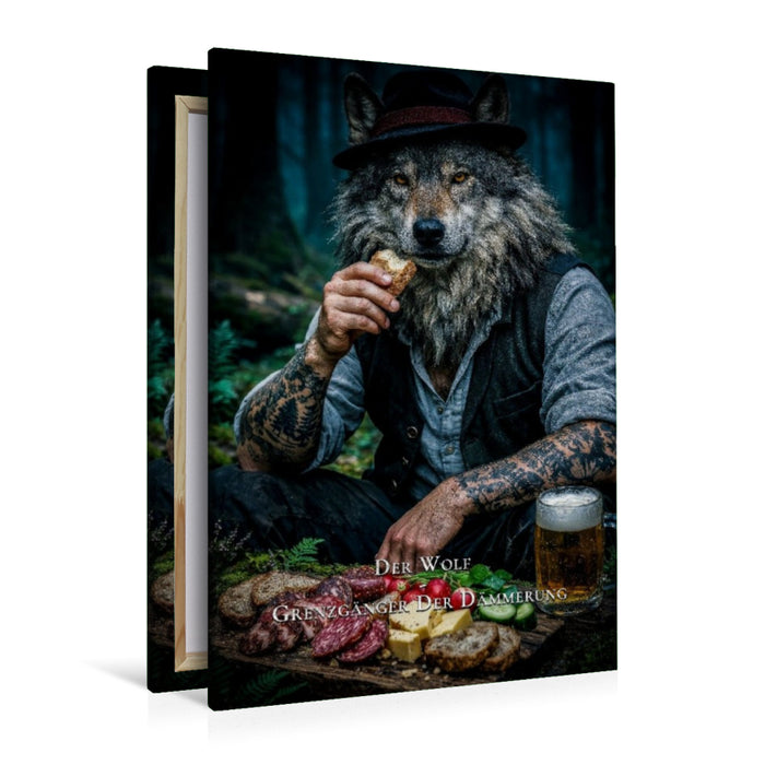 Premium Textil-Leinwand Der Wolf - Grenzgänger der Dämmerung
