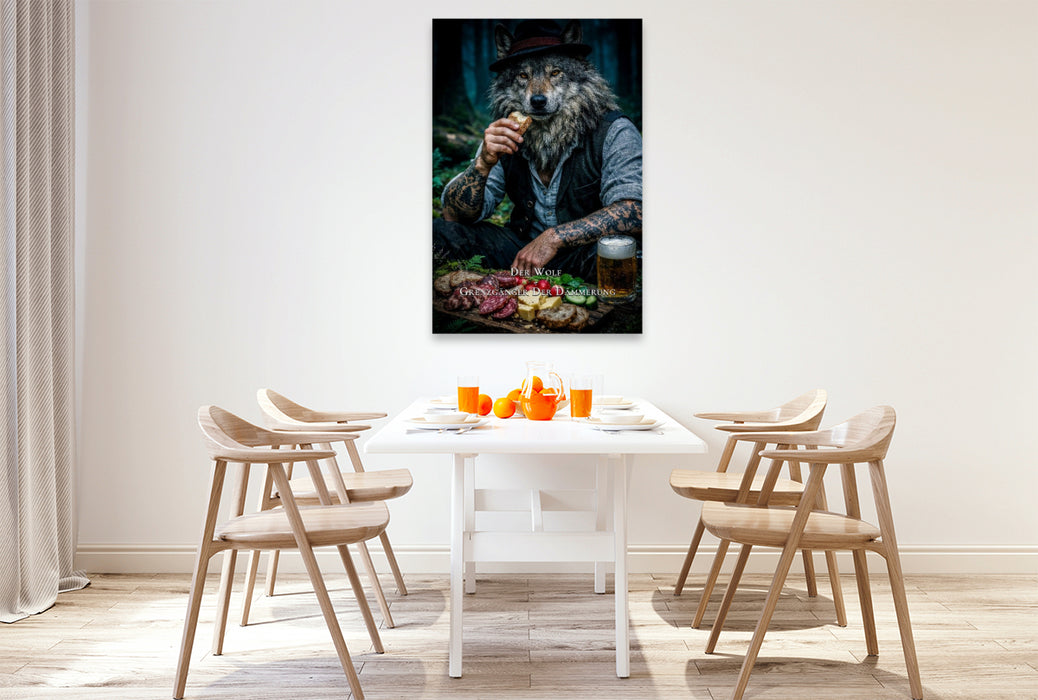 Premium Textil-Leinwand Der Wolf - Grenzgänger der Dämmerung