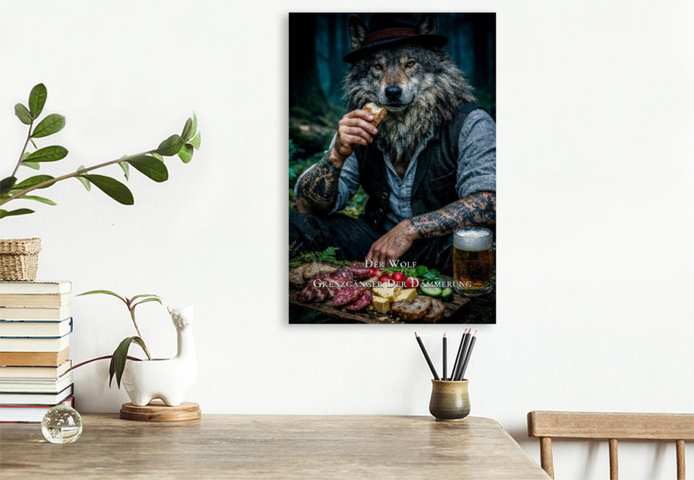 Premium Textil-Leinwand Der Wolf - Grenzgänger der Dämmerung