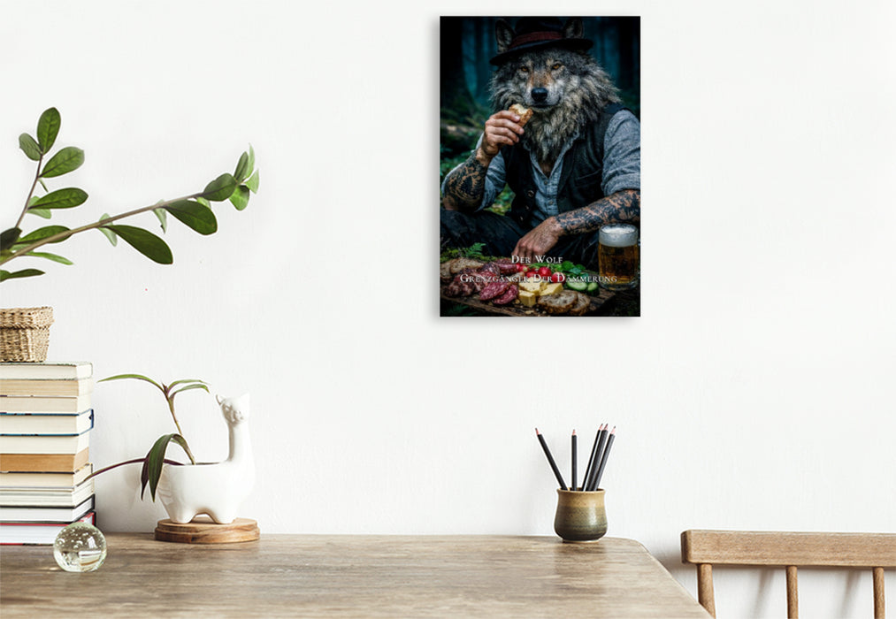 Premium Textil-Leinwand Der Wolf - Grenzgänger der Dämmerung