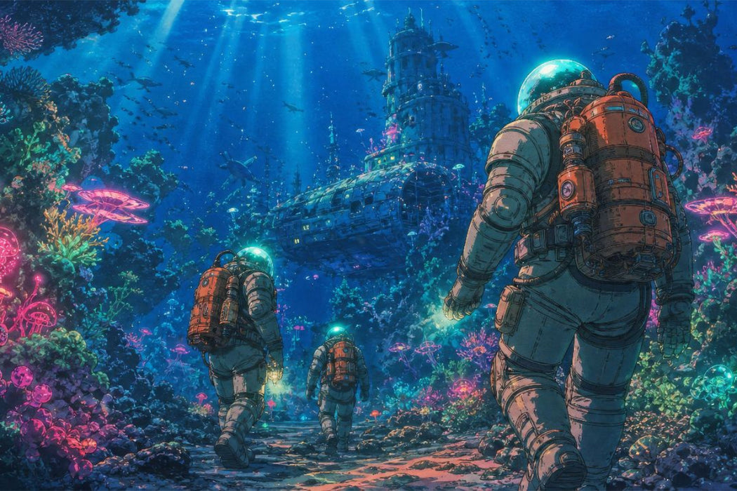 Premium Textil-Leinwand Szene aus "20.000 Meilen unter dem Meer" von Jules Verne