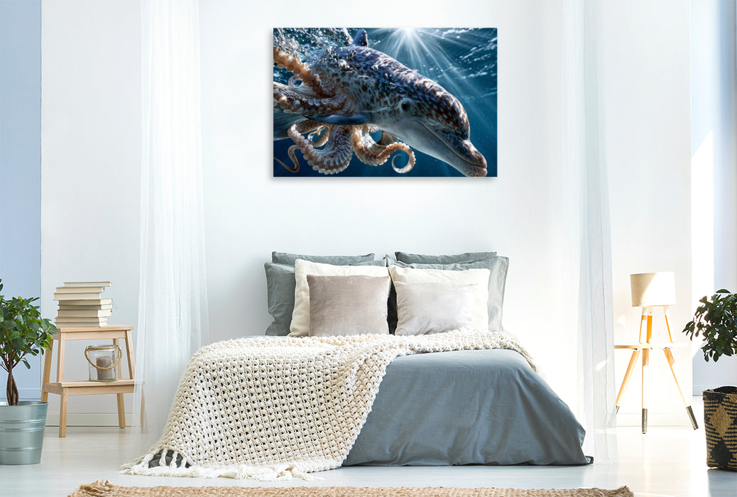 Premium Textil-Leinwand Krakendelfin