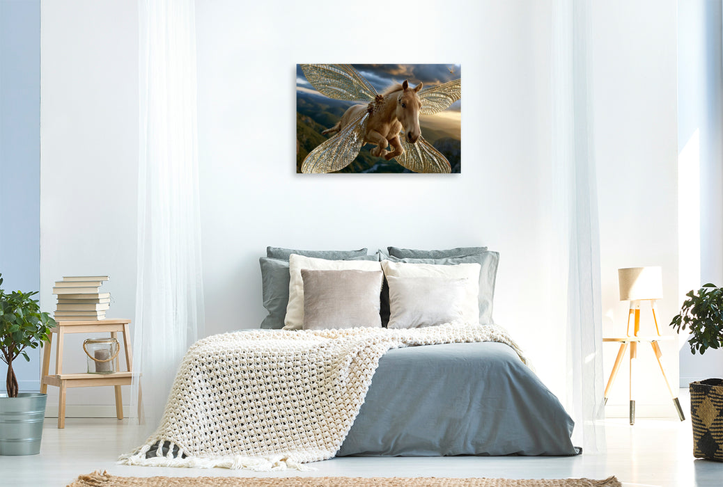 Premium Textil-Leinwand Libellenpferd