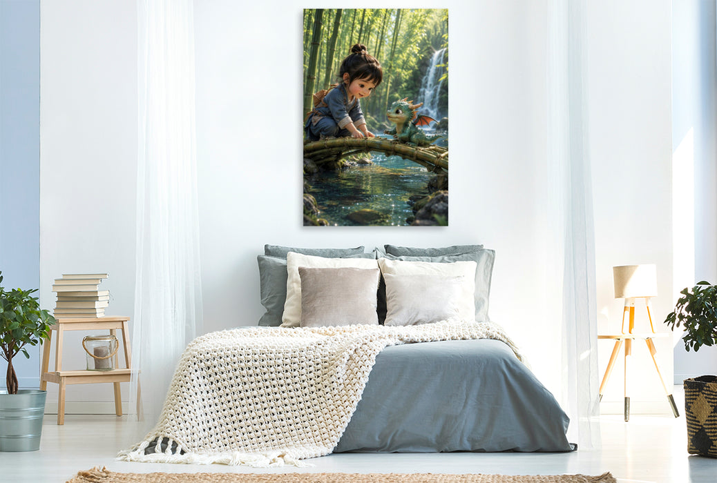 Premium Textil-Leinwand Die kleine Bambusbrücke