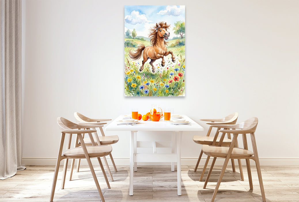 Premium Textil-Leinwand Springendes Fohlen