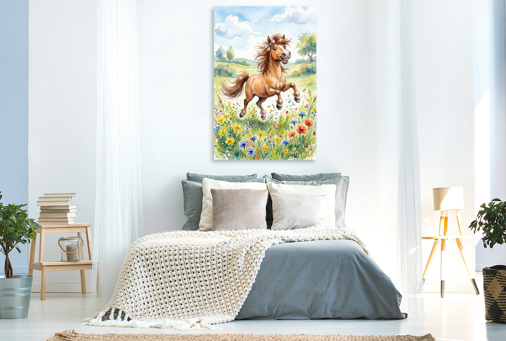 Premium Textil-Leinwand Springendes Fohlen
