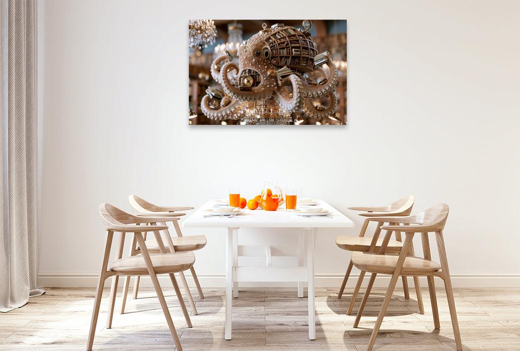 Premium Textil-Leinwand Bücherregaloktopus