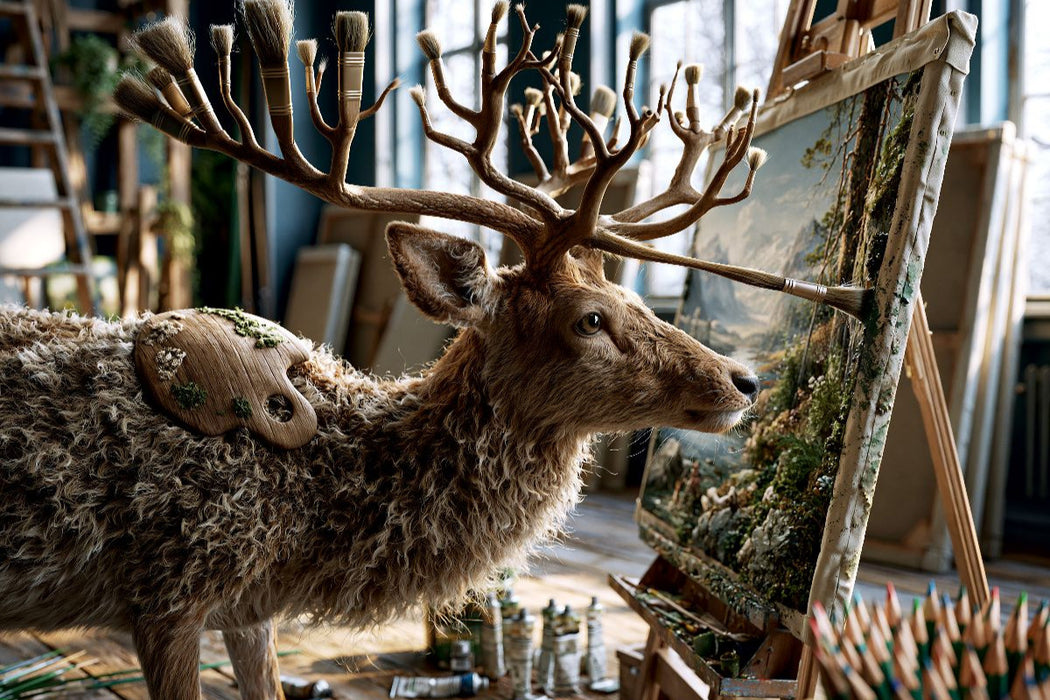 Premium Textil-Leinwand Pinselhirsch