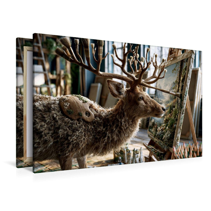 Premium Textil-Leinwand Pinselhirsch