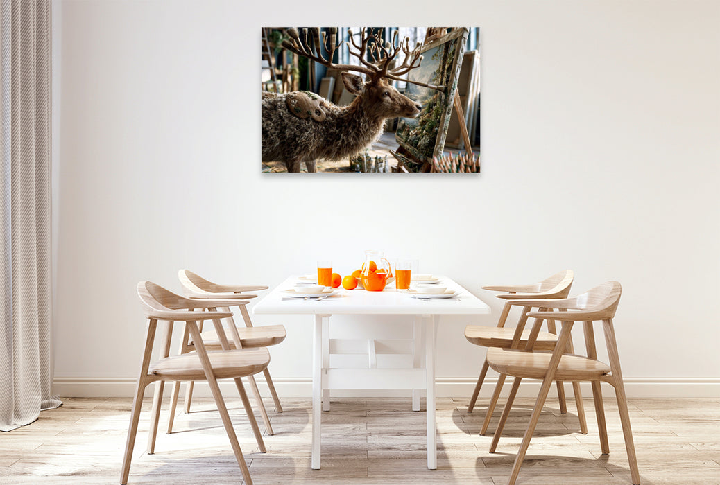 Premium Textil-Leinwand Pinselhirsch