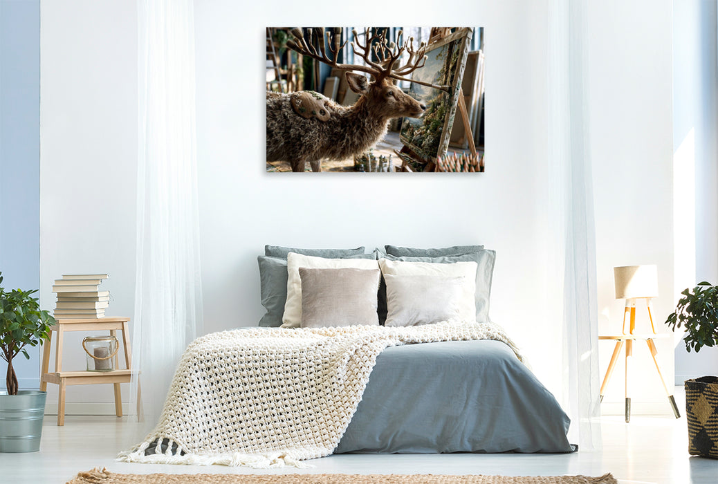 Premium Textil-Leinwand Pinselhirsch