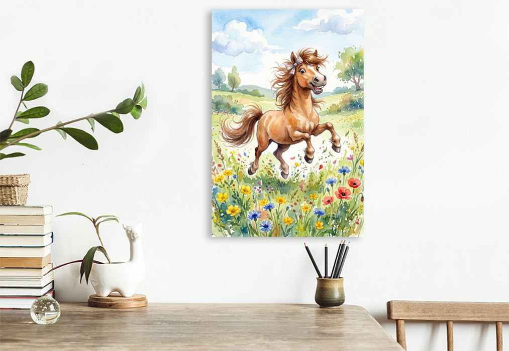 Premium Textil-Leinwand Springendes Fohlen