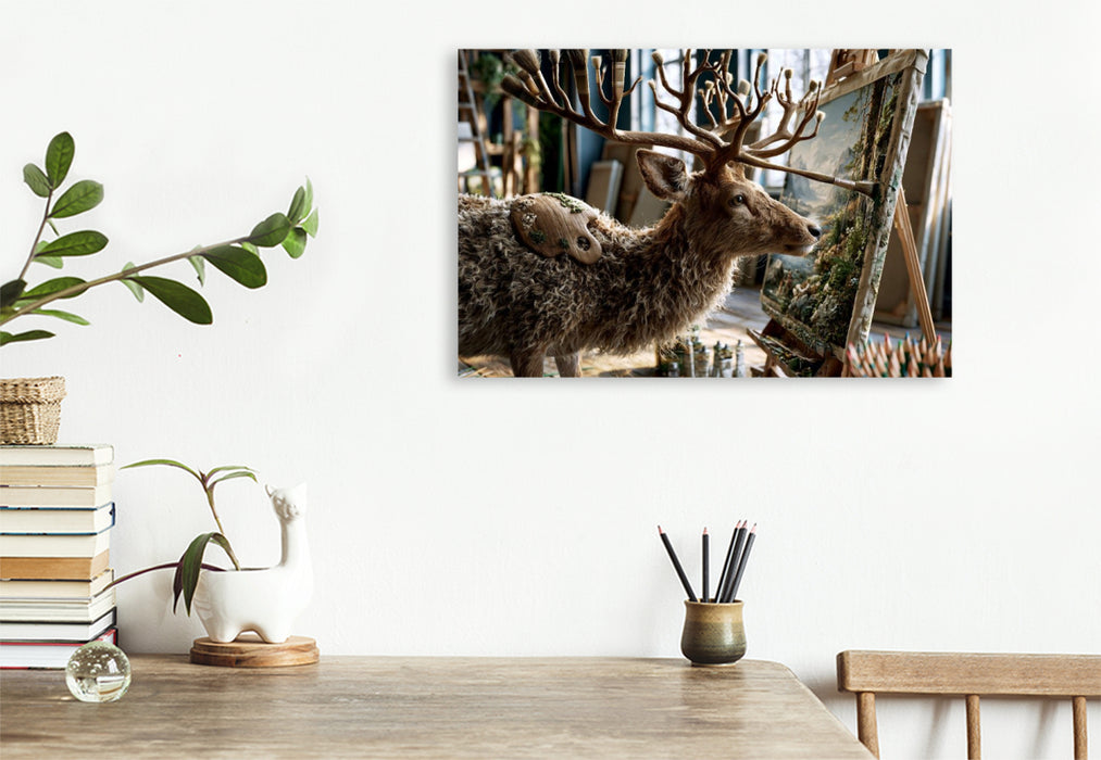 Premium Textil-Leinwand Pinselhirsch