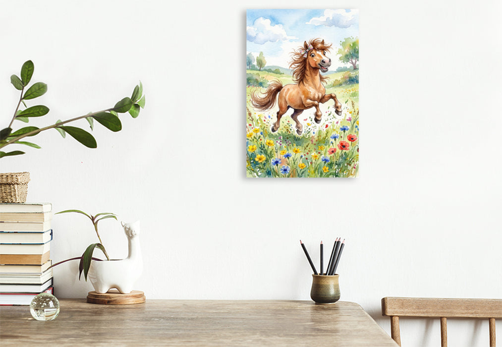 Premium Textil-Leinwand Springendes Fohlen