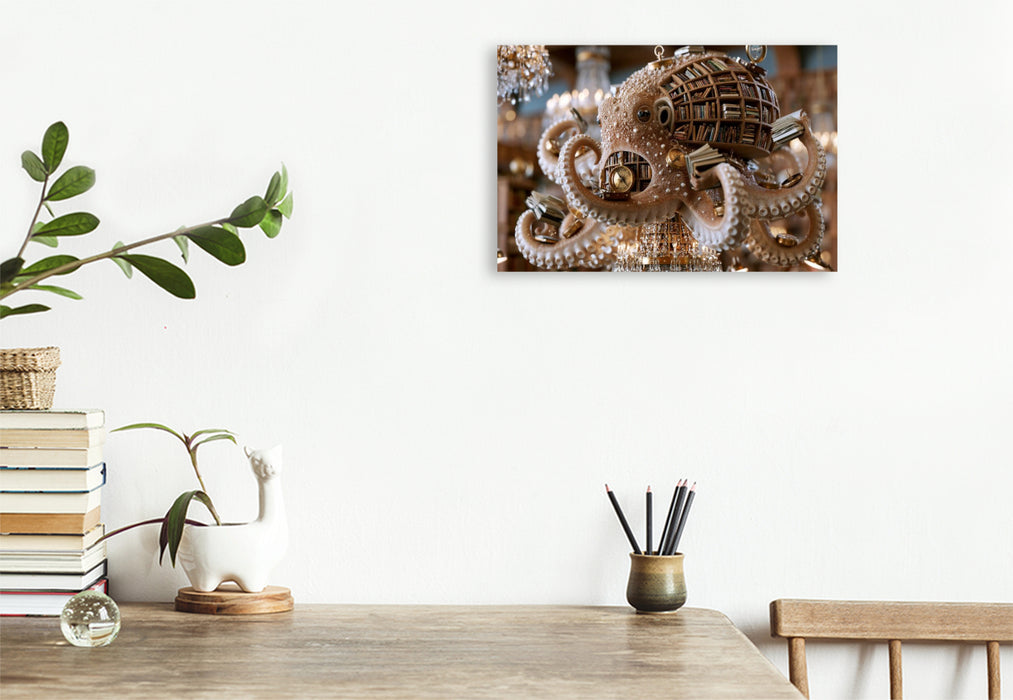 Premium Textil-Leinwand Bücherregaloktopus