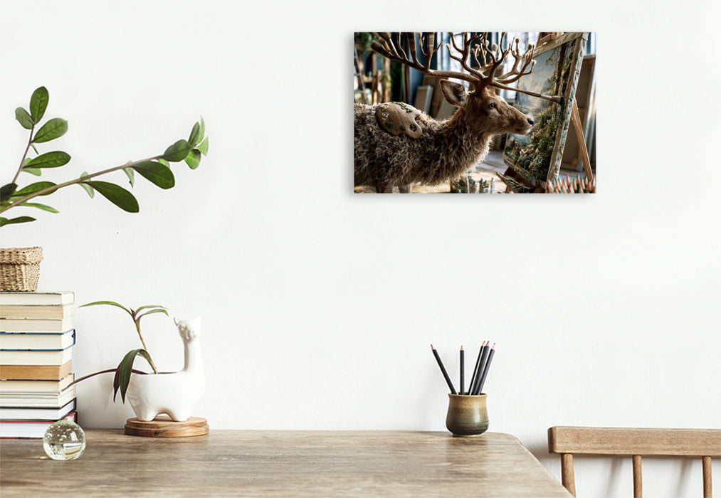 Premium Textil-Leinwand Pinselhirsch