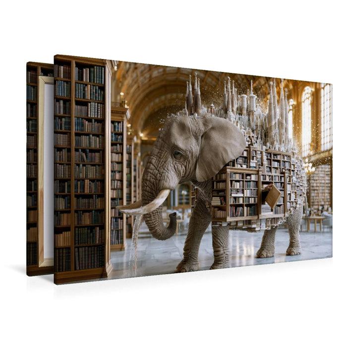 Premium Textil-Leinwand Bibliothekselefant