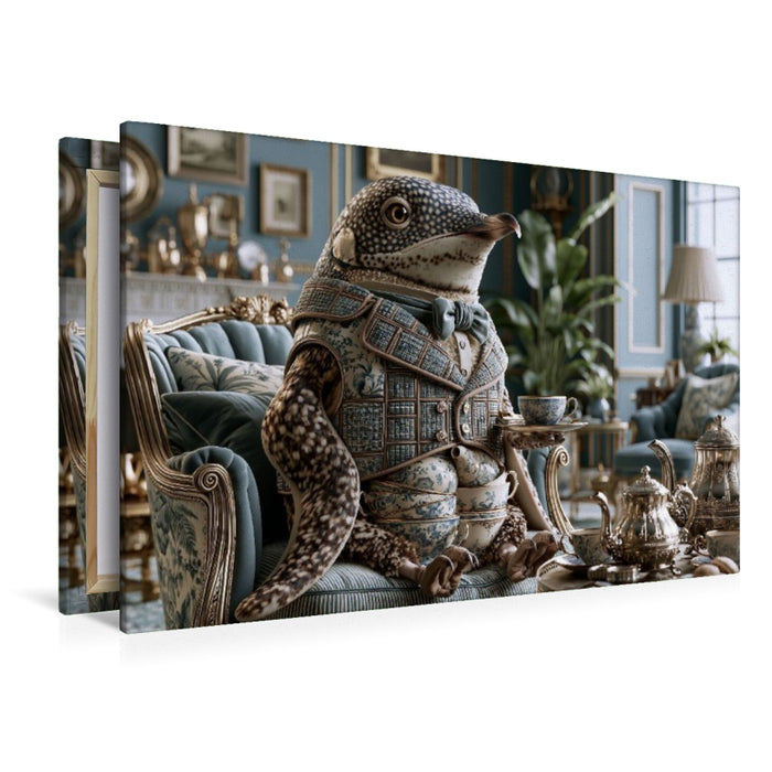 Premium Textil-Leinwand Teetassenpinguin