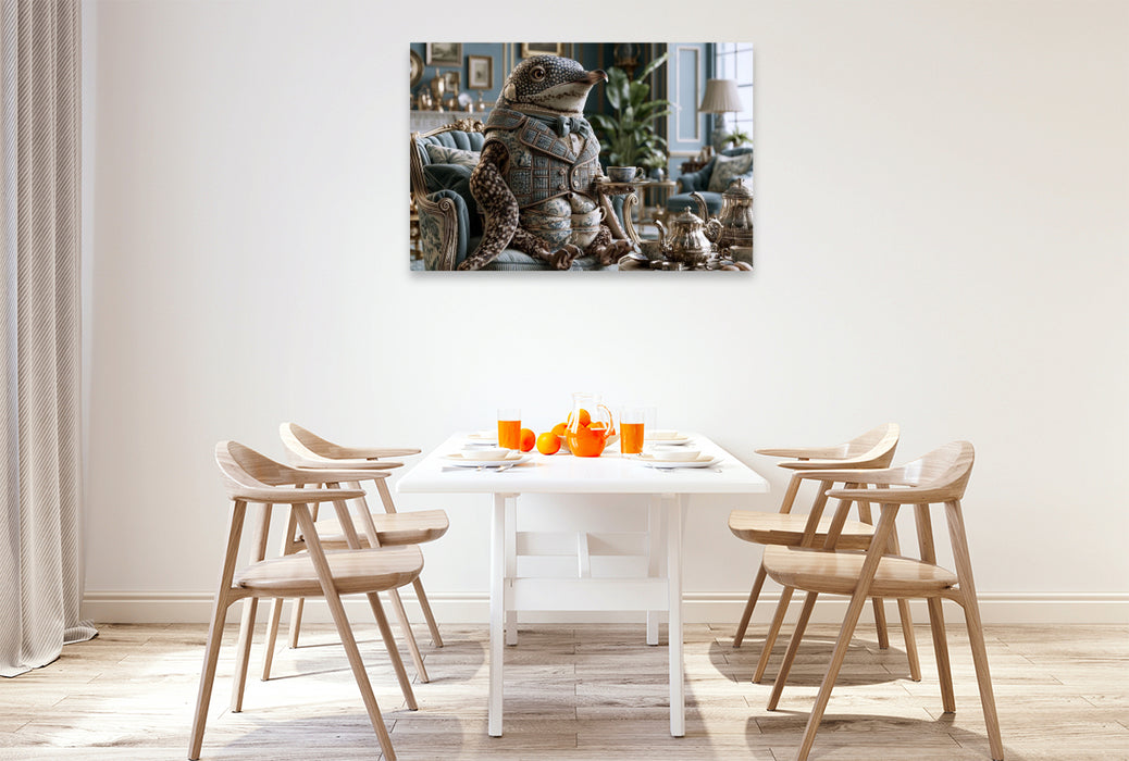 Premium Textil-Leinwand Teetassenpinguin