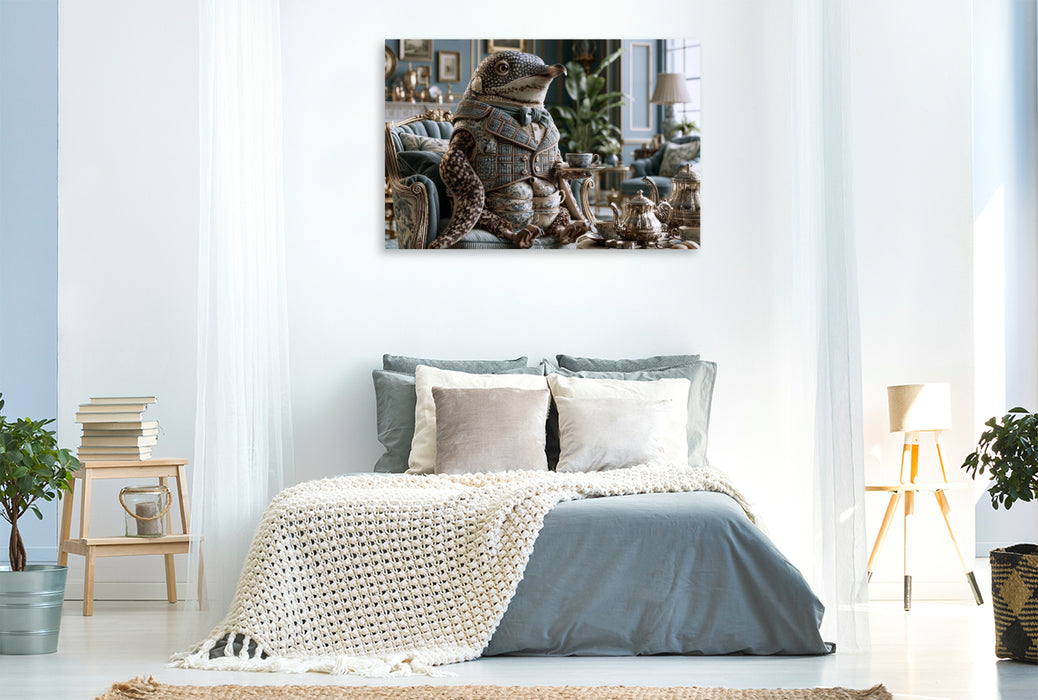 Premium Textil-Leinwand Teetassenpinguin