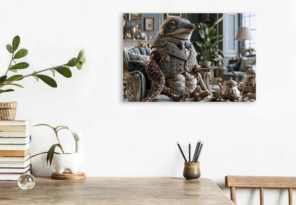 Premium Textil-Leinwand Teetassenpinguin