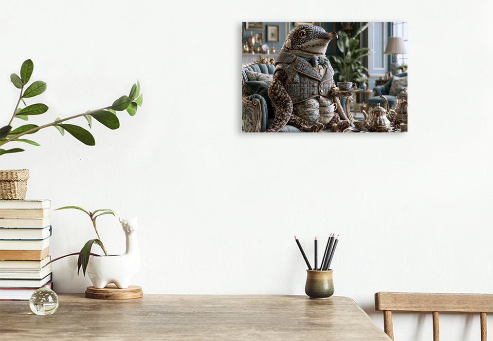 Premium Textil-Leinwand Teetassenpinguin