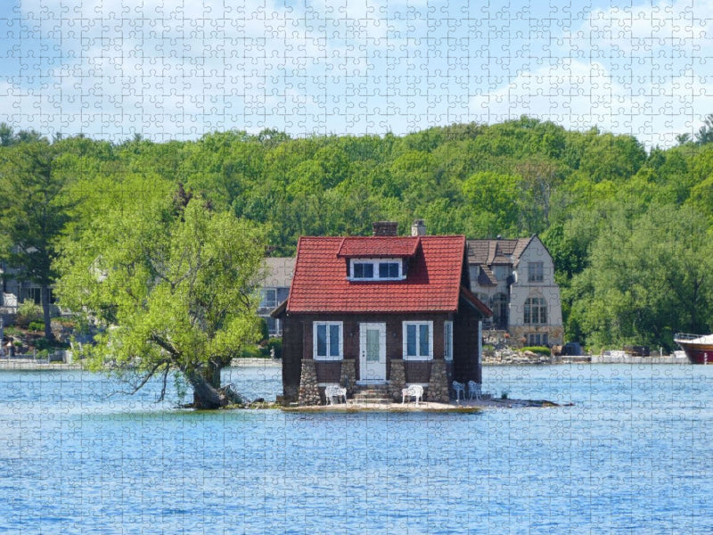 Hub Island „Just Room Enough Island“ (kleinste Insel) im Abfluss des Ontariosees in den Sankt-Lorenz-Strom, Ontario - CALVENDO Foto-Puzzle'