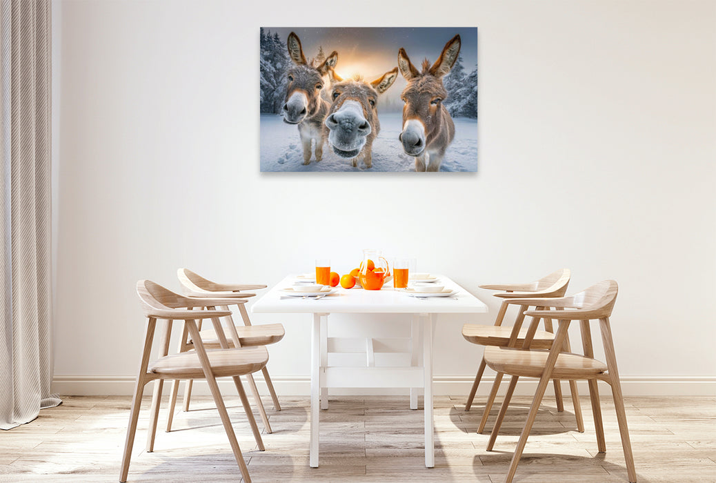Premium Textil-Leinwand Schnee - so macht der Winter Spaß