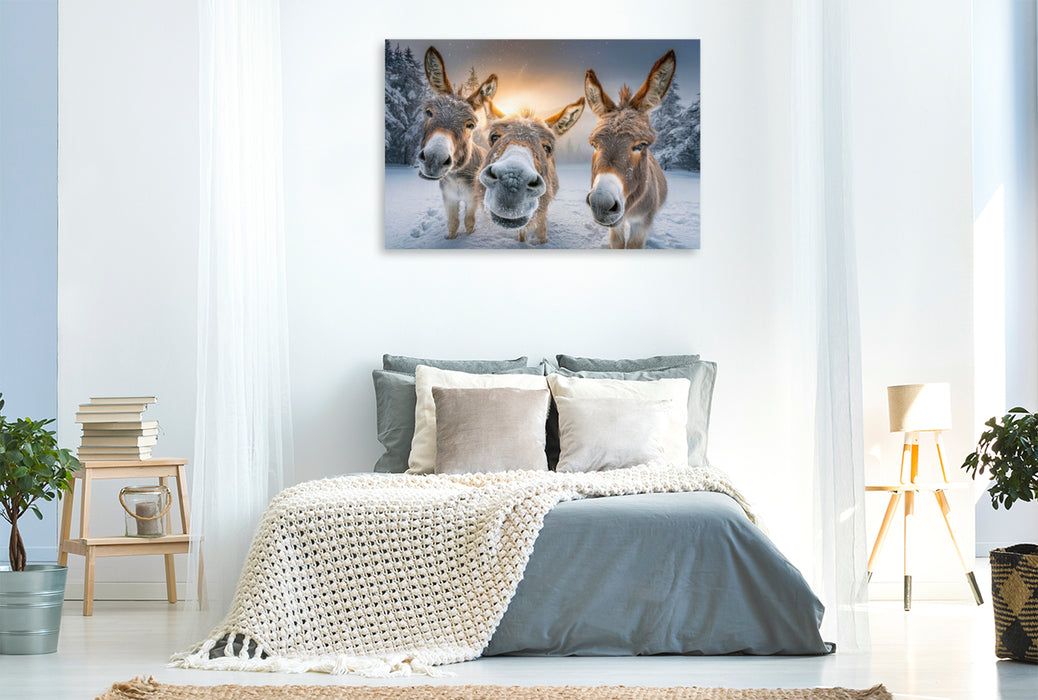 Premium Textil-Leinwand Schnee - so macht der Winter Spaß
