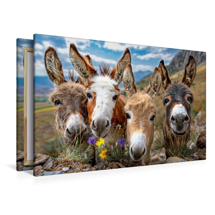 Premium Textil-Leinwand Gruppenfoto mit Blumen