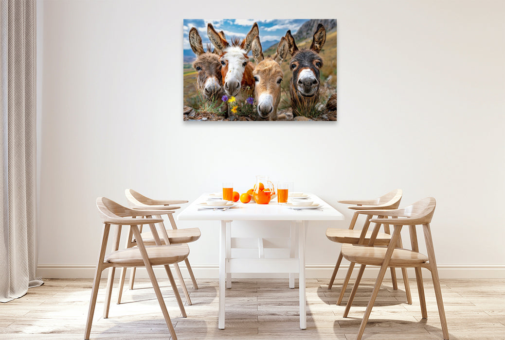 Premium Textil-Leinwand Gruppenfoto mit Blumen